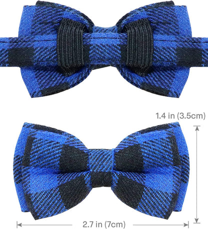 Upgraded Cat Collar with Bells, Breakaway Cat Collars with Bow Tie, 1 Pack Girl Boy Safety Plaid Kitten Collars, Blue